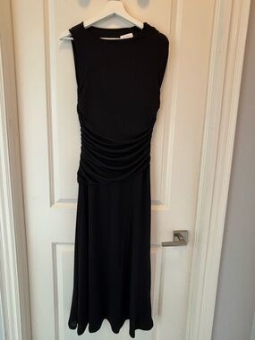 Meshki Navanna Asymmetrical Slinky Midi Dress- Black